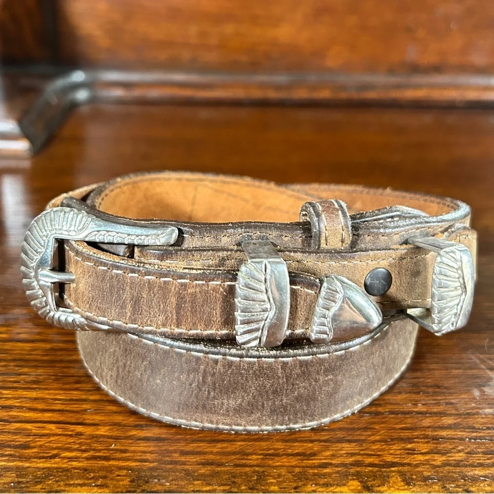 DDD/ 3-D Belt Brown Leather Western Ranger Buckle Set Size 26 - MINT Womens